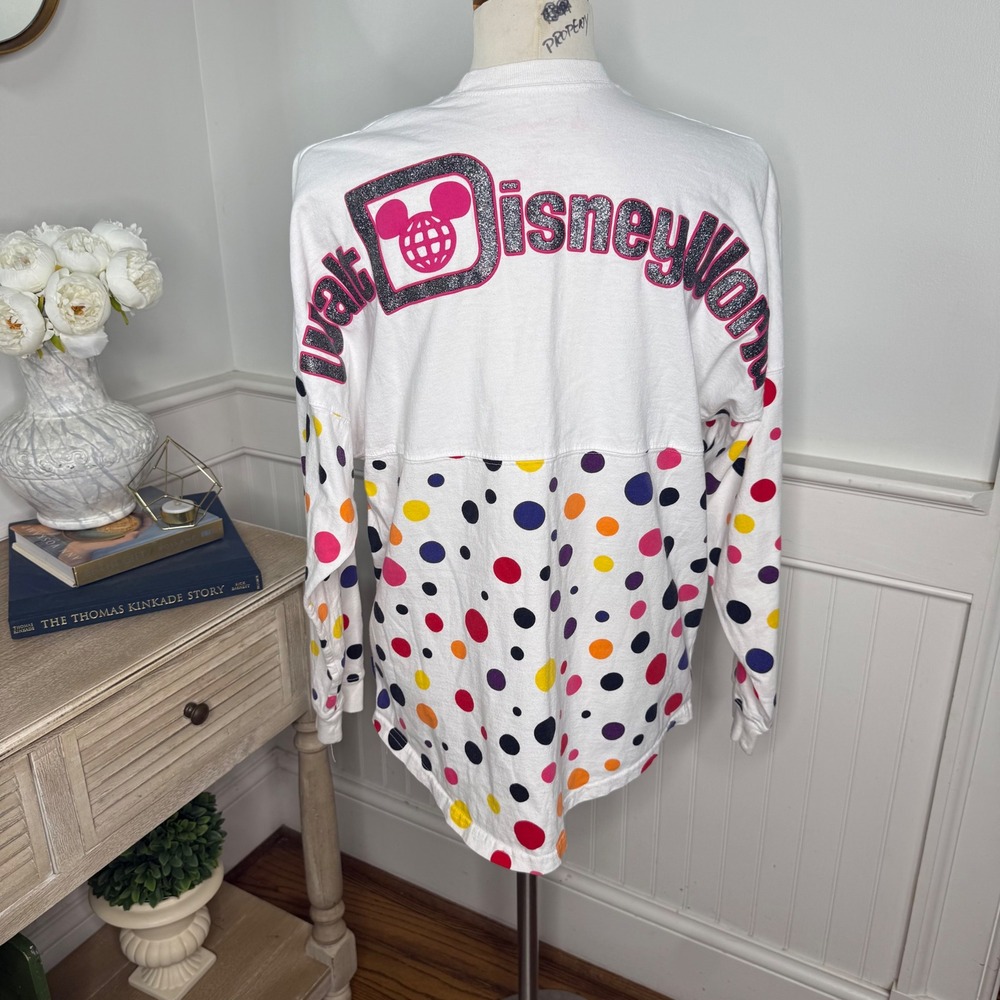 Disney Parks Spirit Jersey Walt Disney World Polka Dot Glitter White Small